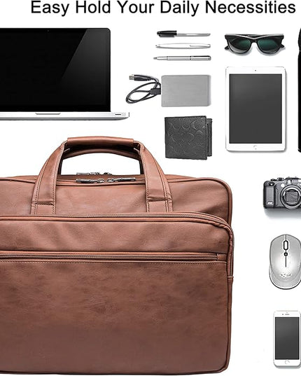 seyfocnia Leather Laptop Bag, Men's 15.6 Inche 17.3 Inche Messenger Briefcase Business Satchel Computer Handbag Shoulder Bag