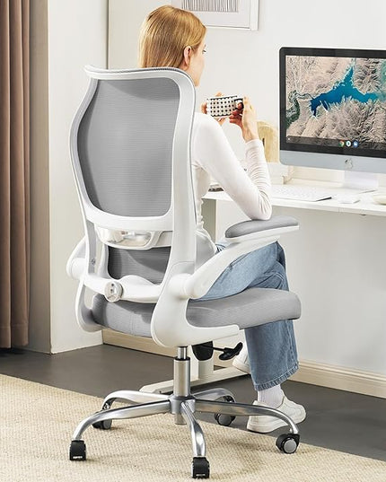TRALT Ergonomic Office Chair - Desk Chair with Wave High Back Adjustable Lumbar Support Computer Chair - Gaming Chairs Mesh Backrest and PU Leather Seat for Home Reading Chairs to Adults(Grey)