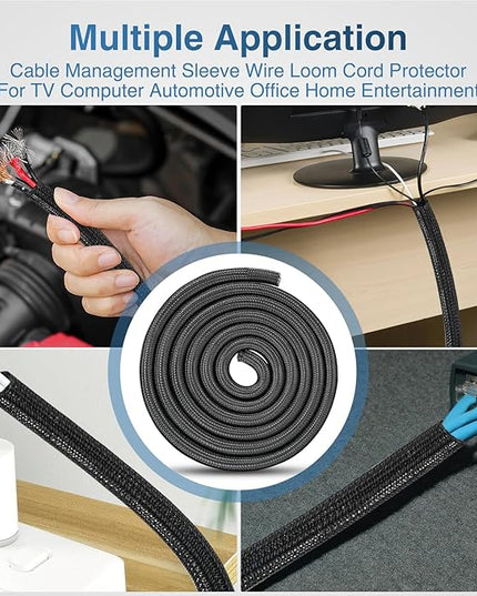 Nilight Cable Sleeve, 25ft-1/2inch Cord Management Sleeves, Braided Sleeving, Split Self Wrapping Wire Loom for Computer Electrical Automotive Harness Protector Organizer, Black