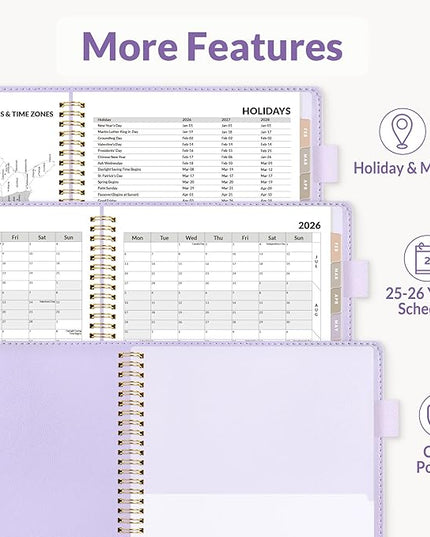 SUNEE 2026 Planner, Weekly and Monthly Calendar Planner 9"x11.2"- 12 Month (January 2026 - December 2026), Vegan Leather Cover, Pocket, Bookmark, Notes, Monthly Tab, Purple