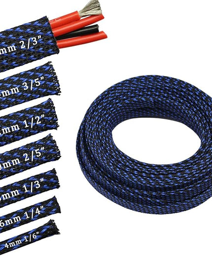 30ft PET Expandable Sleeving Wire Cable Sleeve (1/4", Blue&Black)