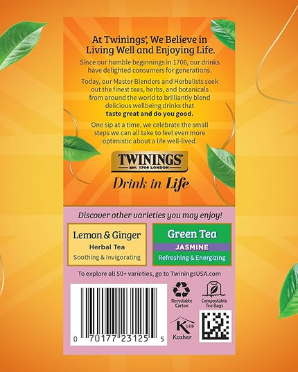 Twinings Pomegranate & Raspberry Herbal Tea Individually Wrapped Bags, 20 Count (Pack of 1), Naturally Caffeine-Free, Enjoy Hot or Iced, 20 Teabags