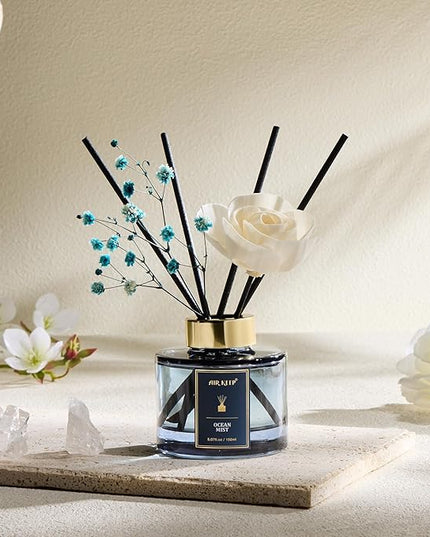 Airkeep Flower Reed Diffusers Set, 5.07 oz Ocean Mist Scented Oil Diffuser with 8 Reed Sticks, Home Fragrance Diffuser Gift Set for Bathroom & Office Decor 150ml
