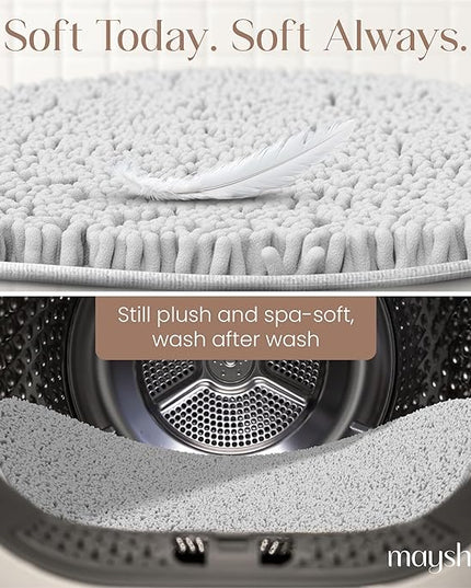 MAYSHINE Round Area Rug Set for Bathroom | Soft Plush Chenille Bath Mat, Water Absorbent Non-Slip Bathroom Rug | Washable Shag Carpet for Shower, Bedroom, or Home Décor | 36"x36" (Round) | White