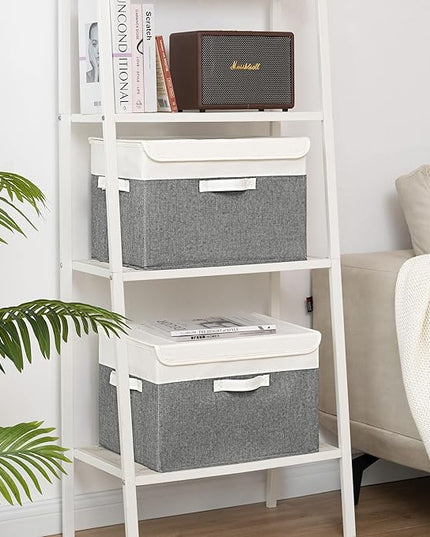 GRANNY SAYS Large Storage Bins with Lids, Collapsible Storage Box, Storage Basket for Shelves, Decorative Storage Bins, Toy Storage, Closet Organizers, White/Gray