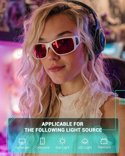 TIJN Sonia Sleep Glasses for Blue & Green Light Blocking,Red Lens with Dual AR Coating,Wraparound Frame for Gaming Screen
