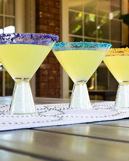 Vetrina Stemless Crystal Martini Glass, Modern & Unique, Ergonomic Grip, Barware For Dining Table Setting, Celebration, Event, Wedding Cocktails, Silver, Set of 6
