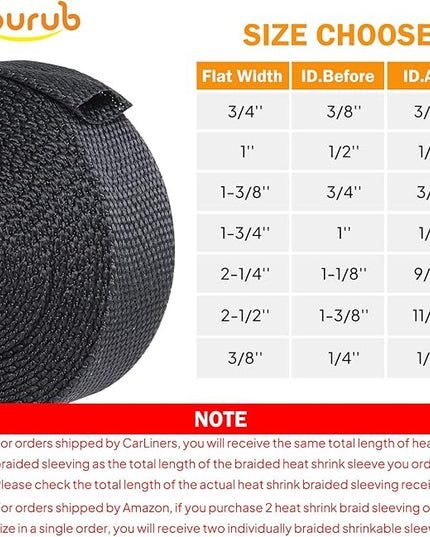 FOURUB 2:1 Ratio Flat Heat Shrinkable Braided Sleeving,Electrical Insulating Tubing,Durable Automotive Fabric Harness Shrinking Sheath (1/2"-20ft)