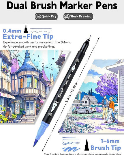 100 Colors Numbered Dual Tip Brush Pens with Free App, Fine and Brush Tips Pens for Adults, Coloring Markers for Coloring Book Bullet Journaling Note Taking Planner Hand Lettering