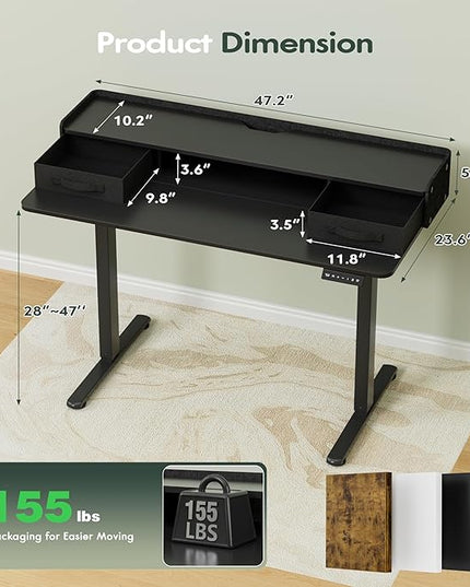 Homall Electric Standing Desk with 2 Drawers, Adjustable Height Computer Desk with Monitor Shelf Sit Stand Table with Splice Board Quick Install for Home Office (Black, 48 Inch)