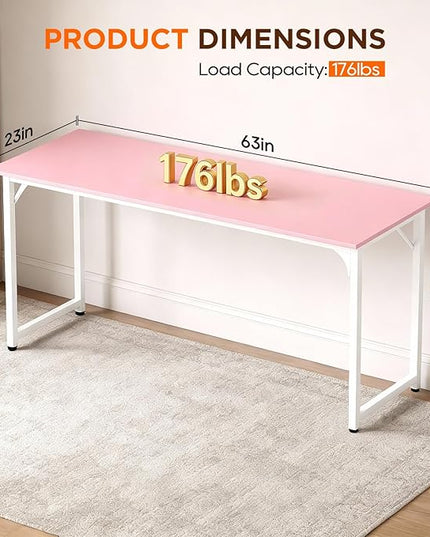 PayLessHere | 63 Inch Computer Desk | Pink | Office Desk with Metal Frame, Adjustable Feet | Water-Resistant, Scratchproof Surface | Sturdy Writing Table for Home Office or Study | Pack of 1