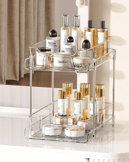 Vtopmart 4 Pack 2 Tier Bathroom Under Sink Organizers and Storage, Clear Kitchen Pantry Organization, Pull Out Medicine Cabinet Organizer with Movable Dividers
