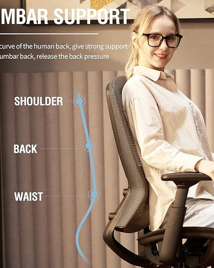 ELABEST T96 Mesh Office Chair,Ergonomic Computer Desk Chair,Sturdy Task Chair- Adjustable Lumbar Support & Armrests,Tilt Function,Comfort Wide Seat,Swivel Home Office Chair
