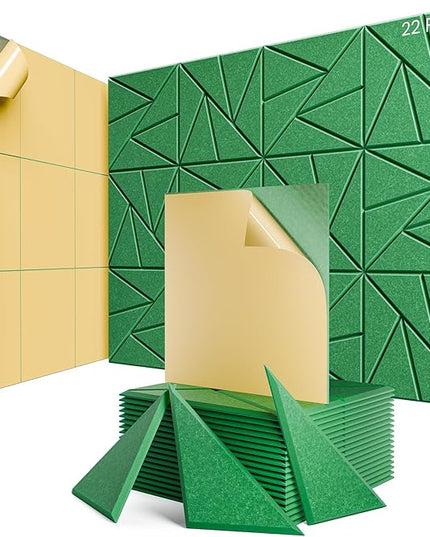 22 Pack Acoustic Panels with Self-Adhesive, 12"X 12"X 0.4"Sound Proof Foam Panels, Sound Panels High Density, Soundproof Wall Panels for Home Studio Office Green