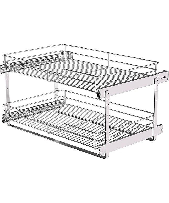 JOWBOOW (26" W x 22" D 2-Tier Cabinet Roll Out Shelves | Extra Wide Slide Out Drawers for Kitchen Cabinets, Heavy Duty Pull Out Cabinet Organizer 22 Inch Deep