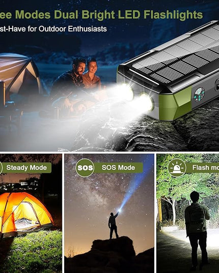 Solar Charger Power Bank 73200mAh, Portable Laptop Charger with 100W USB-C in/Output, Built-in Cables, Hand Crank Power Bank for Mobile Phones, Ideal for Outdoor Use with SOS/Strobe/Strong (green)