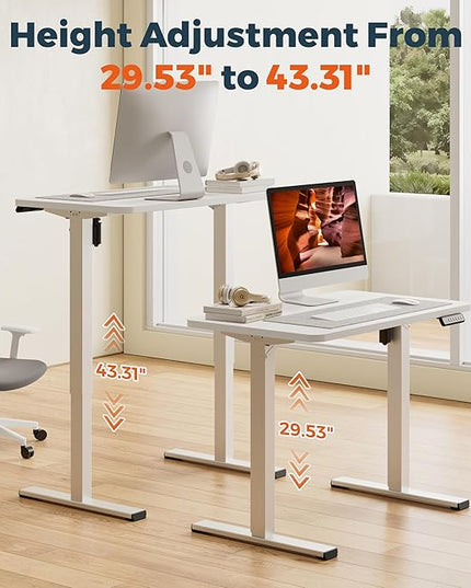 One-Piece Standing Desk 40 x 24 Inches, Small Adjustable Height Desk for Small Space Electric Sit Stand Desks Home Office Computer Workstation, White