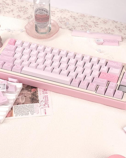 Minimalist Cute Pink Keycap - PBT Cherry Profile Custom Key Cap for Mechanical Gaming Keyboard, 130 Keys Dye Sublimation Keycap Set