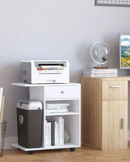 Vinsetto Mobile Printer Stand, Rolling File Cabinet Cart with Wheels, Adjustable Shelf, Drawer and CPU Stand, White