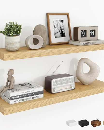 Dreamland 30Inch Floating Shelves for Wall, Rustic Wooden Floating Shelves for Bathroom|Bedroom|Kitchen, 2 Pack Deep Wall Mounted Book Shelf, Wood Storage Display Shelf for Home Decor, Oak