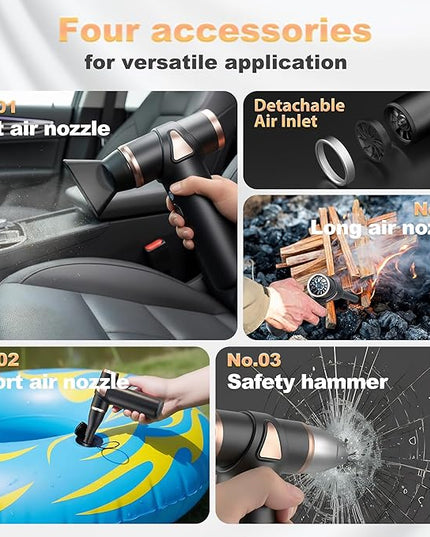 4-in-1 Mini Air Duster, Electric Dust Cleaner Pocket Size, Rechargeable Cordless Aluminum Dust Blower for Computer Keyboard Air Bed Car Emergency
