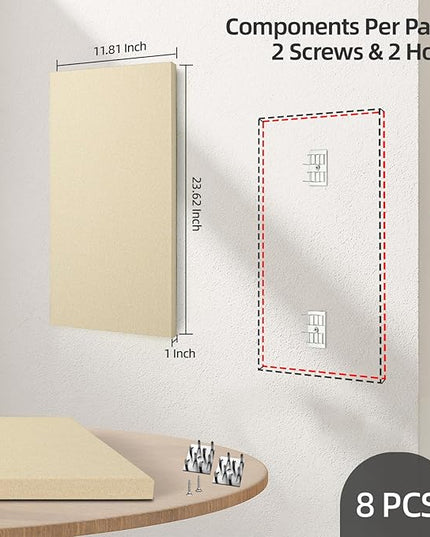 Art3dwallpanels 8 PCS Acoustic Panels, 24''x12'' Fabric Soundproof Wall Panels, Easy-Hook Mounting Sound Absorbing Panels for Studios, Office, Home Theater, Linen