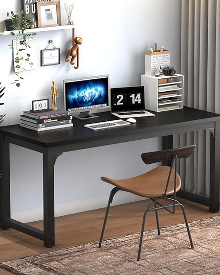 NSdirect 63 inch Computer Desk,Modern Simple Style PC Table Office Desk Wide Workstation for Study Writing,Gaming and Home Office,Extra 1" Thicker Wooden Tabletop and Black Metal Frame,Black