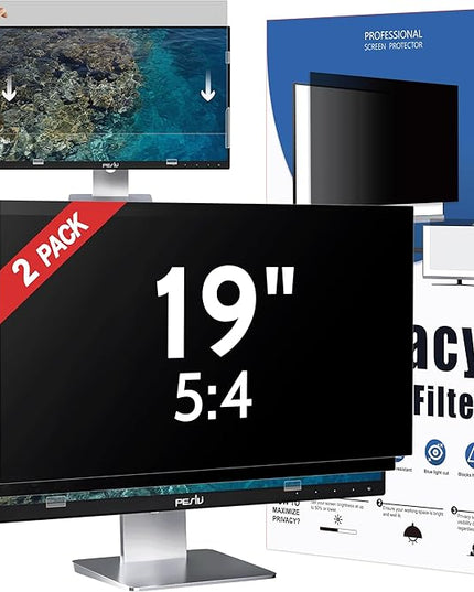 [2-Pack] 19 Inch Privacy Screen for Computer Monitor 5:4 Aspect Ratio, Eye Protection Anti Blue Light Glare Shield, 19inch Removable Black Blackout Anti Spy Desktop Security Private Filter