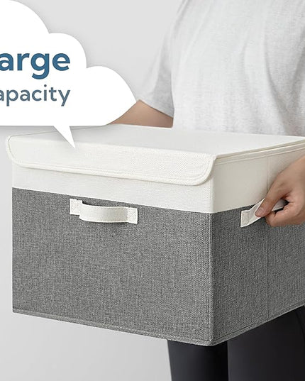 GRANNY SAYS Large Storage Bins with Lids, Collapsible Storage Box, Storage Basket for Shelves, Decorative Storage Bins, Toy Storage, Closet Organizers, White/Gray