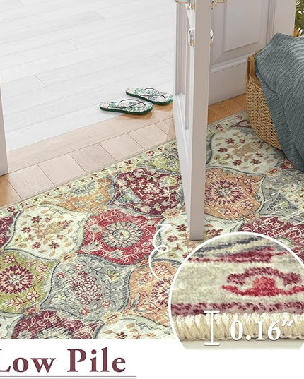 Lahome Moroccan Trellis Hallway Rug, 2x5 Washable Runner Rug Non Slip Kitchen Runners for Hallways, Ultra-Thin Vintage Carpet for Bedroom Bathroom Entryway, Orange/Terracotta