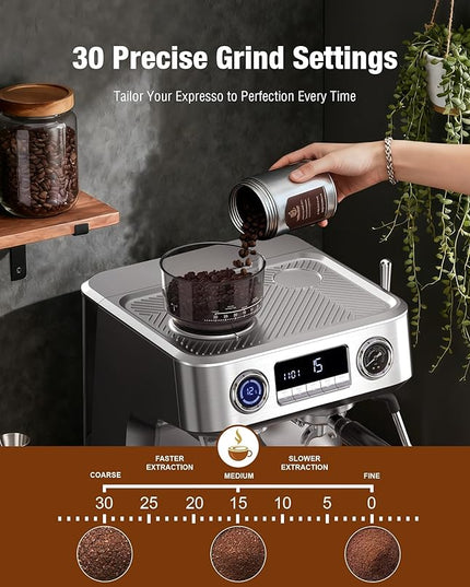 Kndko 20 Bar Espresso Machines with Grinder, Double Boiler Espresso Maker with Milk Frother Steam Wand, Programmable Coffee Maker for Home Cappuccino Latte & Americano