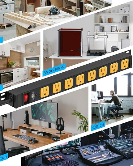 Mountable Long Power Strip, 2100 Joules Heavy Duty Surge Protector Power Strip, Slim Metal Power Bar with 6ft 14AWG Cord, 8-Outlet, ETL Listed, for Wall Mount, Under Desk, Garage, Workshop, Office 2PK
