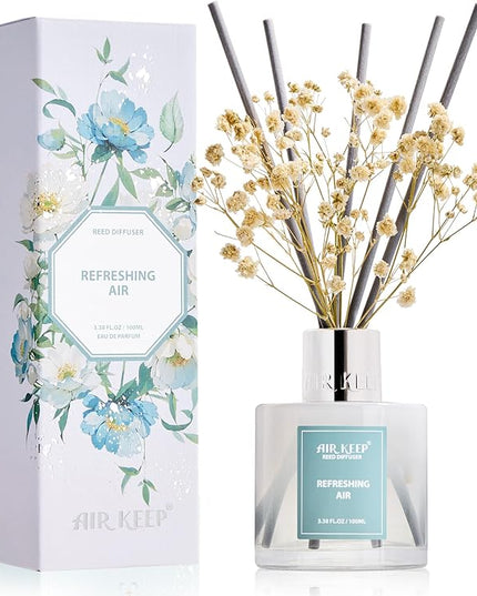 Airkeep Reed Diffuser Set,3.38 fl oz (100 ml) - Refreshing Air Oil Diffusers with 8 Reed Sticks, Home Fragrance Reed Diffuser for Bathroom Shelf Decor