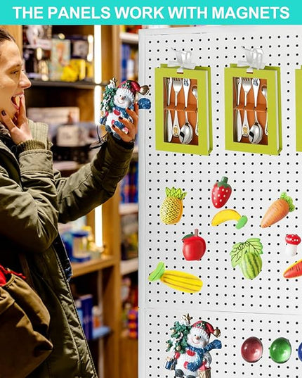 2'x 6' Metal Pegboard Display Stand with a Plate, Peg Board Panels, Standing Pegboard Display, Craft Fair Display Rack, Art Display Stand, Extra 10 pieces Hooks - White
