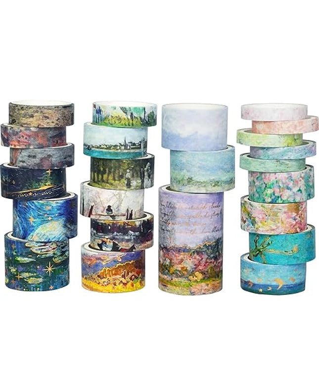 YUBX Landscape Washi Tape Set in Oil Painting Style 24 Rolls Scenery Drawing Masking Graphic Decorative Tapes for Arts, DIY Crafts, Journals, Planners, Scrapbook, Wrapping
