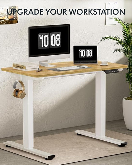 FLEXISPOT EN1 One-Piece Standing Desk, 48"x24" Seamless Desktop Electric Height Adjustable for Home Office, Study Rooms & Multi-Device Workstations, Maple(White Frame)