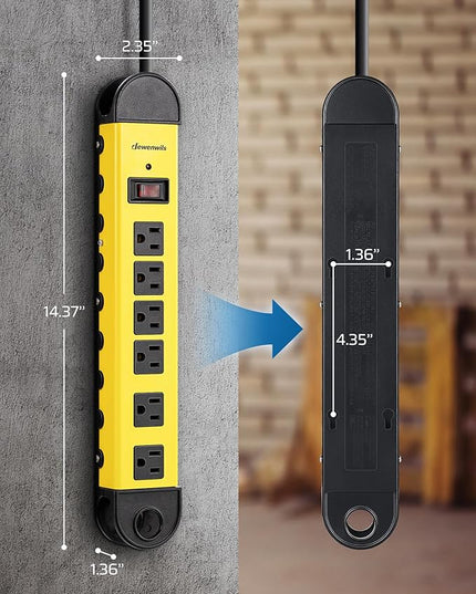 DEWENWILS Metal Power Strip, 6-Outlet Heavy Duty Surge Protector with 6FT Power Cord, UL Listed, 14AWG/3C, 15A Circuit Breaker, 900 Joules, Low Profile Flat Plug for Workshop, Wall Mountable