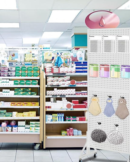 Eastern Tree 2.5'x 6' Metal Pegboard Display Stand with T-Base, Peg Board Panels Display with Casters, Standing Pegboard Display, Retail Display Stand, Extra 10 Pieces Hooks, White