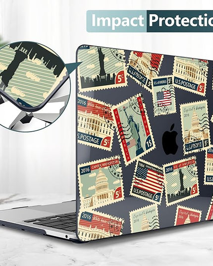 DONGKE Compatible with MacBook Pro 13 inch Case 2024 2023-2020 Release A2338 M2/M1 A2251 A2289 with Retina Display & Touch ID, Plastic Hard Shell & Keyboard Cover & Screen Film - Classic Stamps