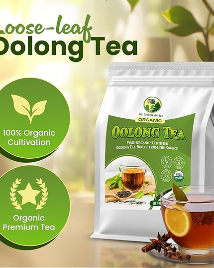 Wu Mountain Tea Organic Oolong Tea – 1 lb Loose Leaf – Premium Whole Black Chinese Tea Leaves – Smooth Aroma, Low Astringency, Naturally Energizing – Perfect for Hot & Iced