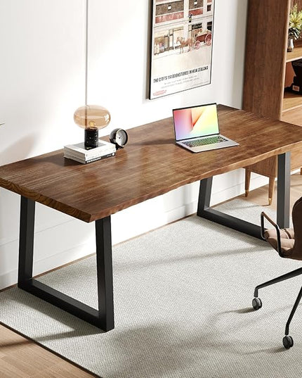 Solid Wood Computer Desk,Rustic Style 55-inch Large Office Desk- Modern Gaming Working for Home Office, Modern Simple Design, Ideal for Study, Writing, Dining