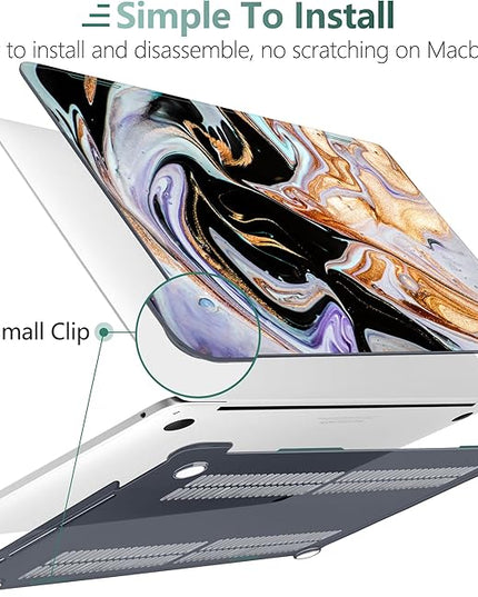 DONGKE Compatible with MacBook Pro 13 inch Case 2024 2023-2020 Release A2338 M2/M1 A2251 A2289 with Retina Display & Touch ID, Plastic Hard Shell & Keyboard Cover & Screen Film - Black Marble