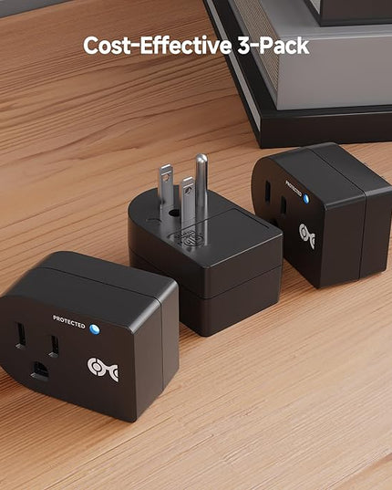 [ETL Listed] Cable Matters 3-Pack Non-Blocking 490 Joules Single Outlet Surge Protector, 15A / 1875W, Wall Surge Protector Outlet, Black