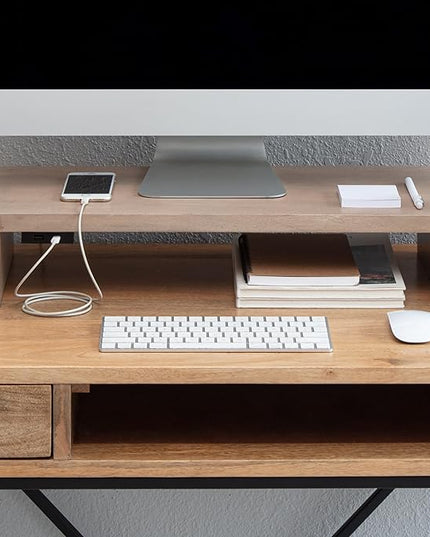 Anji Mountain Wooden Monitor Stand - Elegant Monitor Riser, Perfect Monitor Stand for Desk Organization, Durable Wood Construction monitor stands, Enhances Ergonomics and Workspace Efficiency,Biscotti