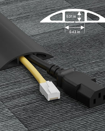 D-Line 6ft Floor Cord Cover, Cable Protector, Hide Extension Cords, Protect Cords, Prevent Cable Trips, Heavy Duty Cord Hider - Cable Cavity = 0.63" (W) x 0.31" (H) - Black
