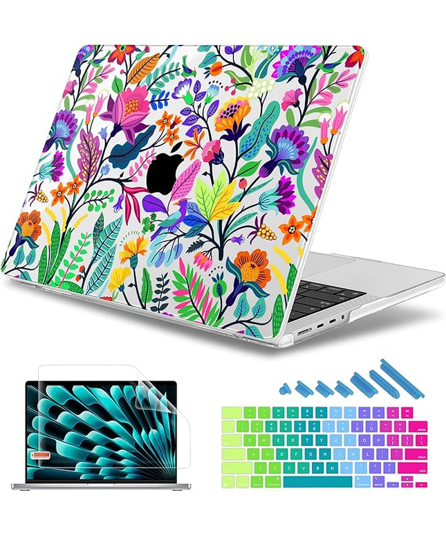 May Chen Case for MacBook Pro 14 inch, A2442 A2779 A2918 A2992 A3401 A3185 A3112 A3434, M1 M2 M3 M4 M5 Chip (2021-2025 Release), Plastic Hard Shell Case with Keyboard Cover, Bright Colorful Flowers