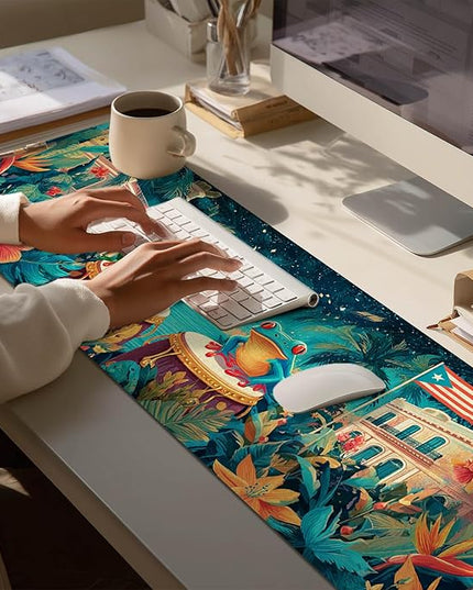 Large Mouse Pad Gaming Mousepad 31.5 x 11.8 Inch Keyboard Desktop Mat Diatomite XL Mouse Pad for Home and Office Desk Accessories with Tropical City Drum Frog Artwork and Smooth Diatomite