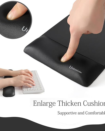 UnivoColors Design-Wave Set of Keyboad Wrist Rest & Mouce Pad,Artificial Sheepskin+Memory Foam+Ergonomic+Anti-Slip Gel, Resilience Support During Work and Gaming,Keyboard Accessory,Black