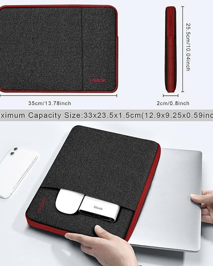 Slim Laptop Case 13.3 14 inch Sleeve, Rainproof & Shockproof Carrying Case for Notebooks Compatible with MacBook Pro 14" and All Models 13.3" MacBook Air/Pro, Most Popular 13"-14" PC,Black-red