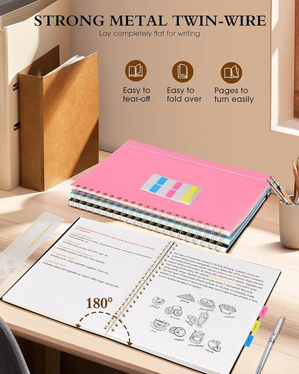 Graph Paper Notebook, Spiral Notebook Journal 8.5” x 11”, A4 Large Grid Notebooks for Women Men, 100 GSM Graph Paper, Plastic Hardcover Spiral Graphing Journals for Work School Engineerin, Black